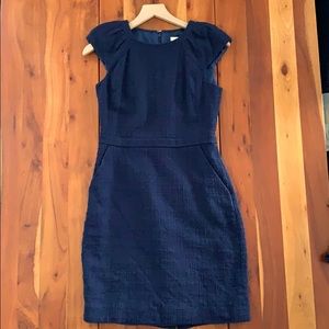 Navy blue JCrew tweed sheath dress with pockets